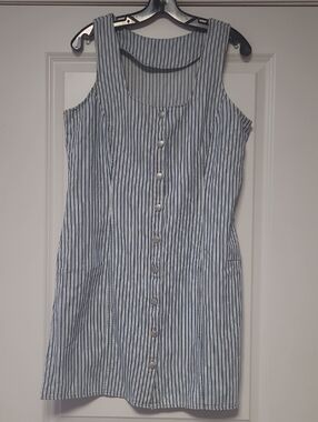 Unlisted Blue and White Striped Button-Front Tank Dress